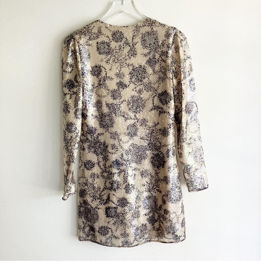 Cynthia Rowley Malia Long Sleeve Sequin Dress Size 6 V Neck Floral Pattern Mini - Picture 5 of 11